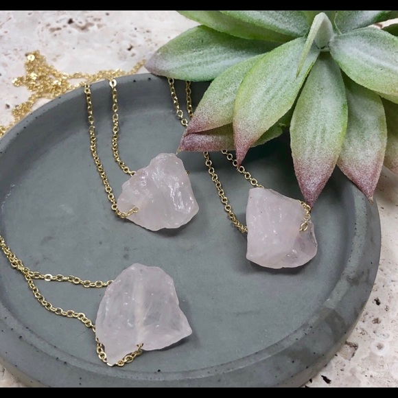 ONLY 2 LEFT! Raw Rose Quartz 14k Gold Necklace - Picture 4 of 5